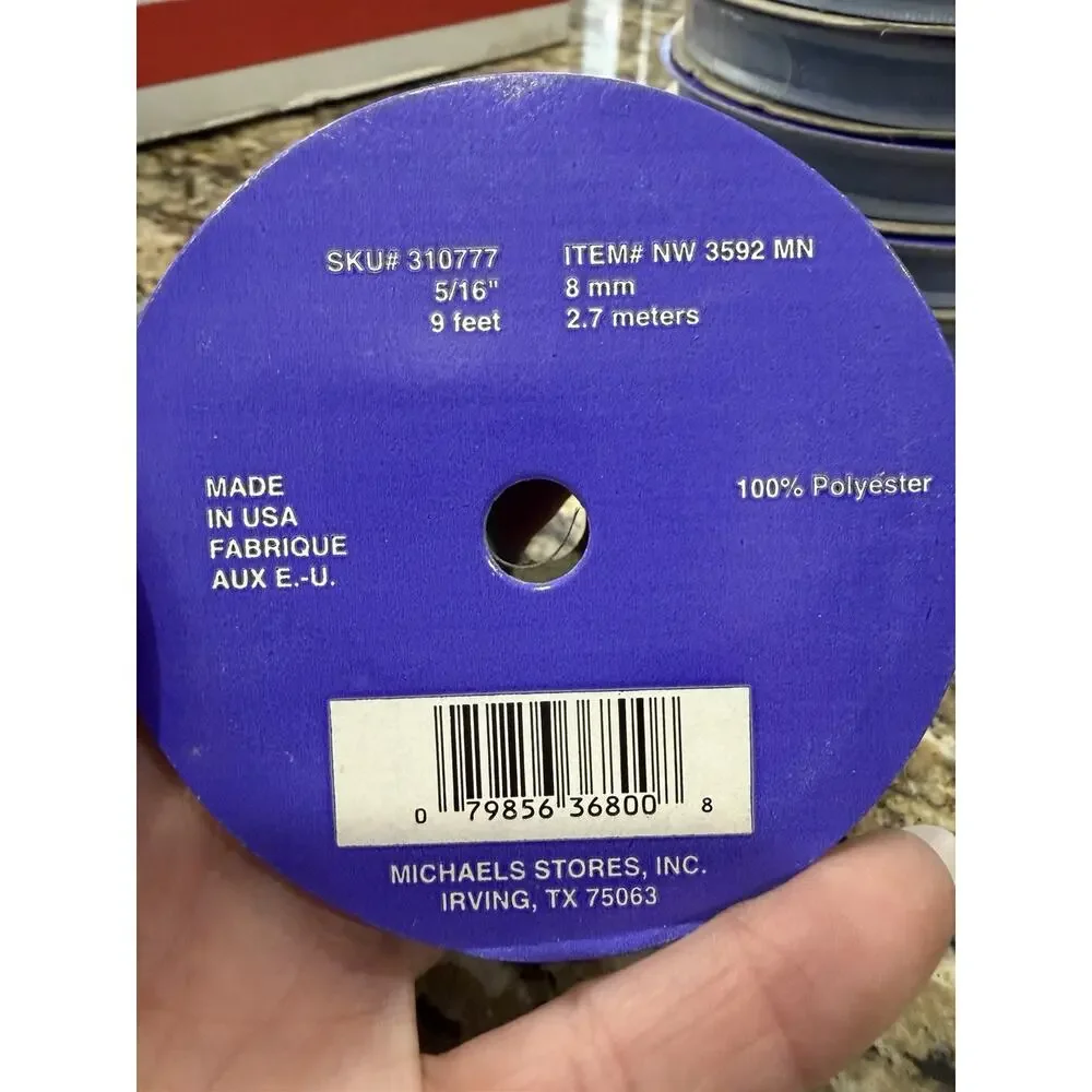 Offray Straight N Narrow 5/16” Periwinkle Blue Polyester Ribbon 11 Rolls NEW